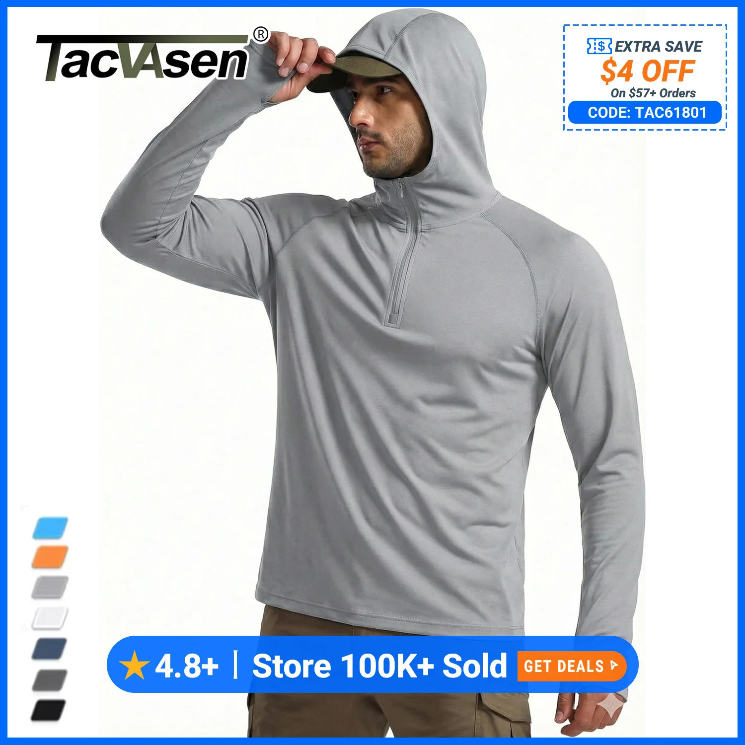 TACVASEN 1/4 Zip Hooded Shirts Mens UPF 50 Sun Protection Running Surfing Athletic Shirt Lightweight Rash Guard Long Sleeve 260608