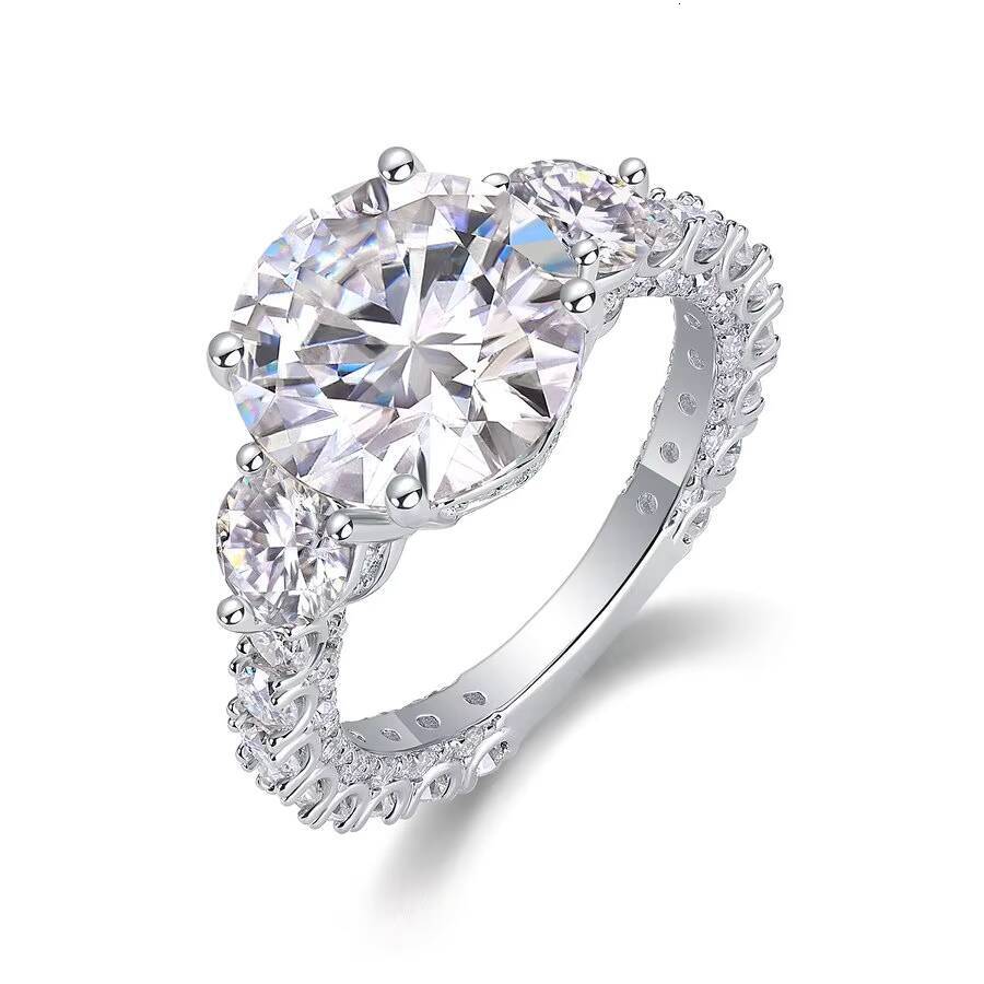 Luxury 5 Carat Round Cut Moissanite Ring For Women S925 Sterling Silver 18K Gold Plated Anniversary Jewelry