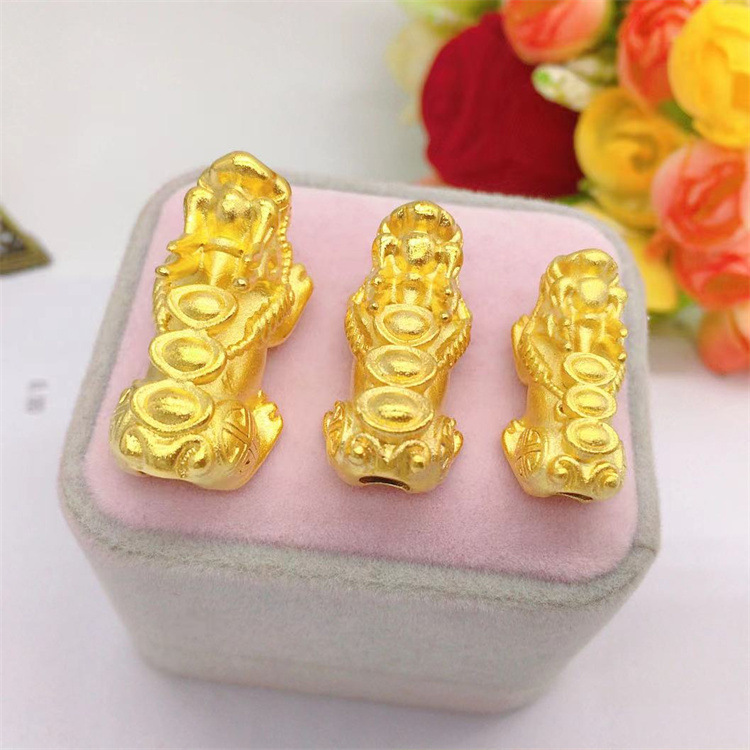 3pcs Chinese Pixiu Design 24k Gold Plated Traditional Bead Matte Lucky Accessories for Bracelet Charm DIY Making