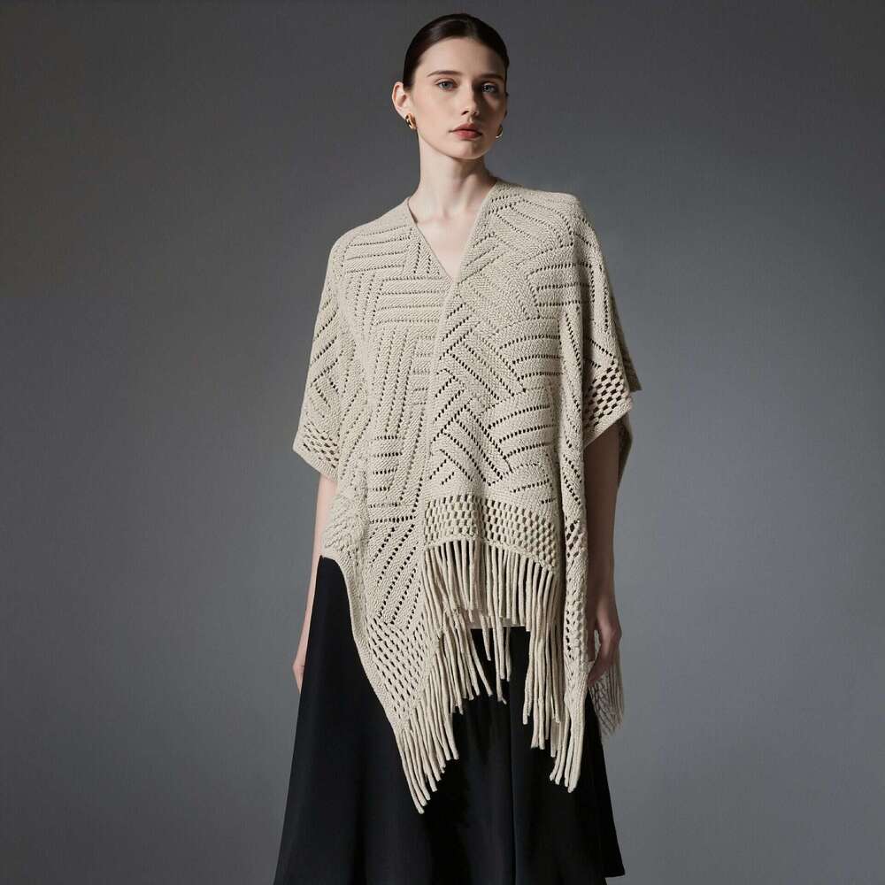 New Spring, Summer, And Autumn Women's Solid Color Tassel Thin Knitted Hollow-Out Shawl Laotie Laotie Laotie