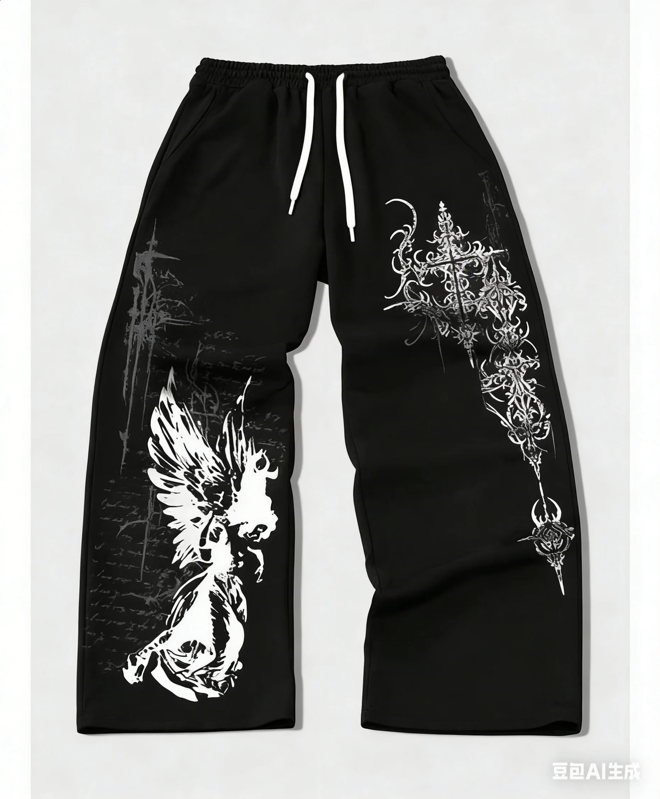 Mens and Womens Y2K Gothic Angel Print Wide Leg Sports Pants Street Wear Hip-hop Casual Drawstring Pants Harajuku Street Style 260604bj