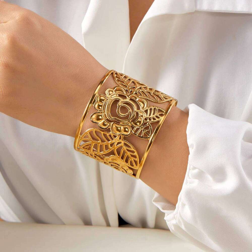 Punk Chunky Stainless Steel Cuff Bangles for Women Men Classic Geometric Wide Open Bracelets Aesthetic Friendship Jewelry