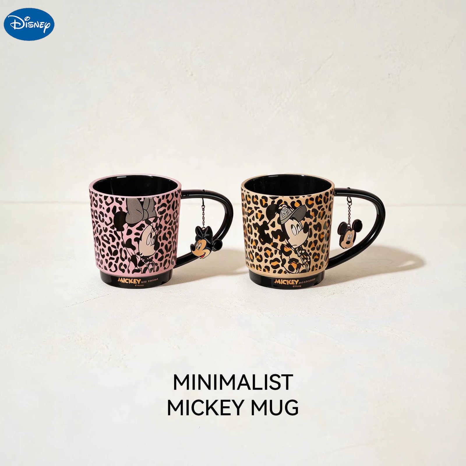 Disney/Disney Mickey and Minnie Ceramic Leopard Print Mug High-Value Cute Cartoon Drinking Cup for Couples L260608TKBH