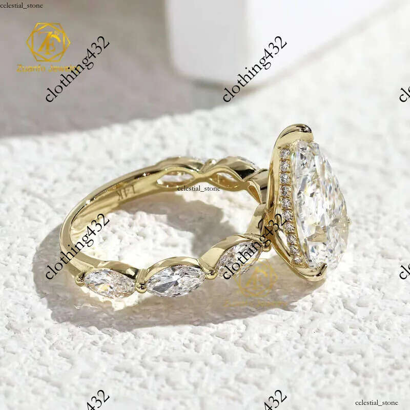 IGI Certified 5CT D VS1 CVD Lab Grown VVS Moissanite 14K 18K Pure Gold Pear Engagement Ring Women's Jewelry