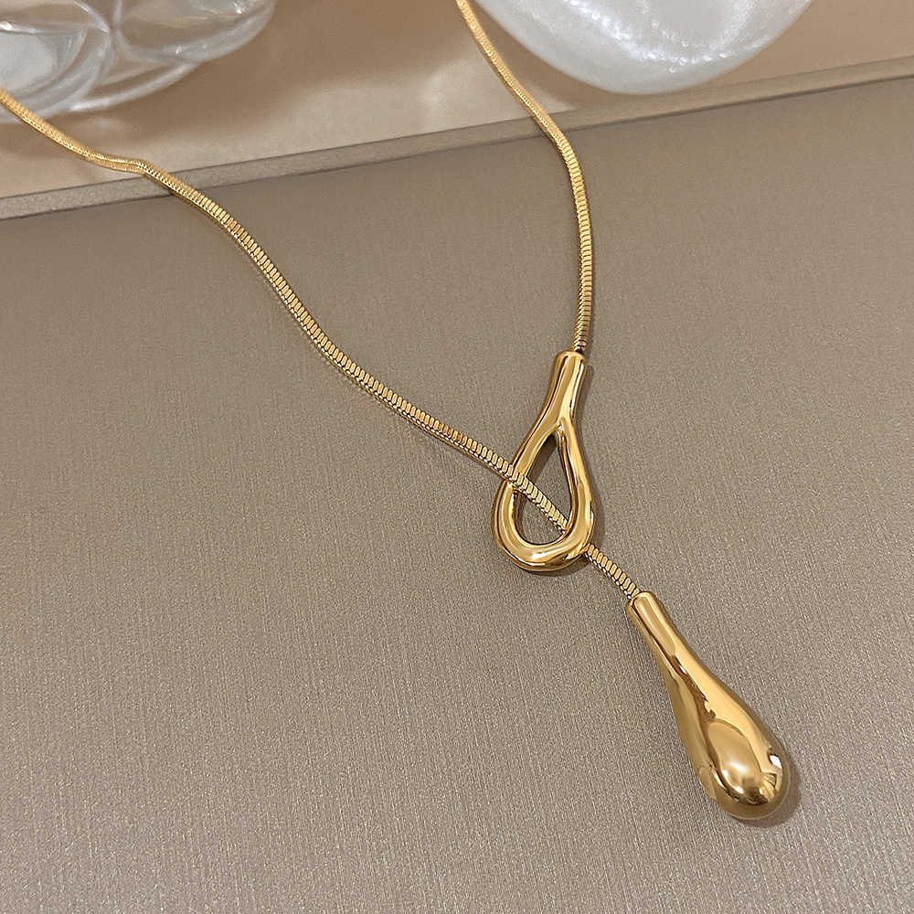 Unique Design Irregular Waterdrop Pendant Necklace for Women Fashion Gold Silver Color Stainless Steel Necklaces Jewelry Gifts Q260608