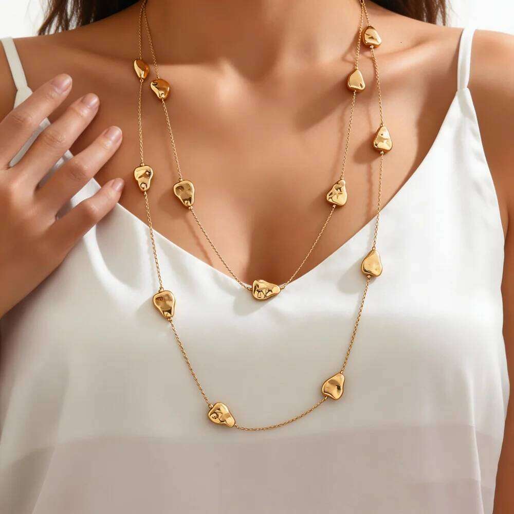 Bohemian Long Wrap Around Gold Necklace Irregular Metal Pendant Statement Jewelry for Women Party Daily Gift