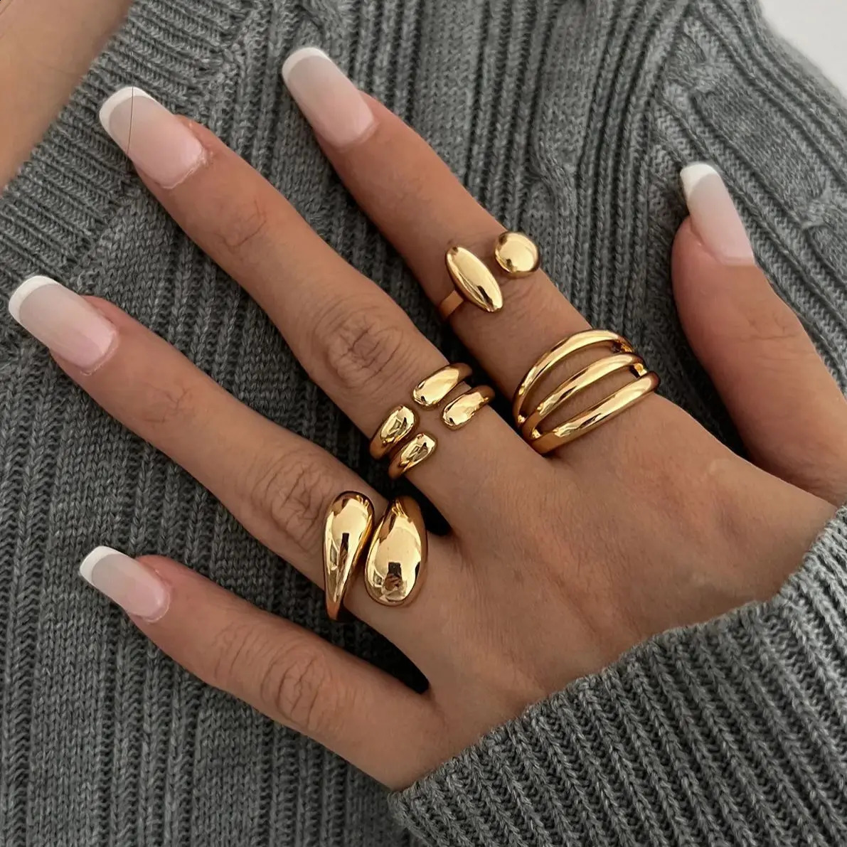 DIEZI 4pcs/set Hip Hop Metal Finger Rings For Women Girls Men Punk Gold Silver Color Geometric Knuckle Joint Ring Jewelry 260608