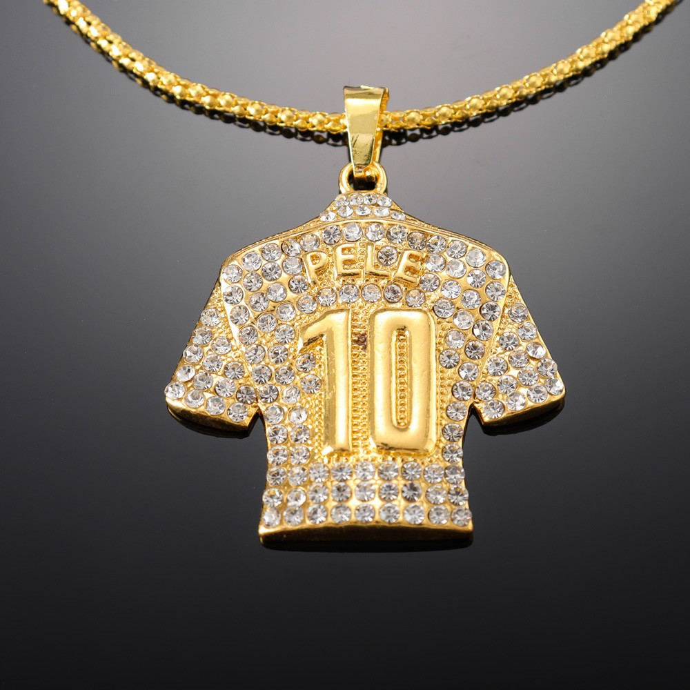 Gold Plated Chunky Cuban Chain World Cup Football 7# Jersey Pendant Necklace Iced Out Full Rhinestone Men's Hip Hop Jewelry Hot Selling Whol-image-1109583660