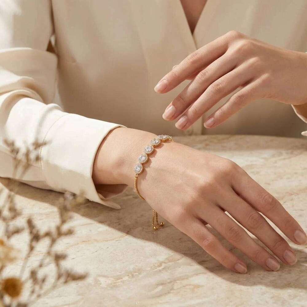 Minimalist Round Inlaid Rhinestone Adjustable Bracelets For Women Men Exquisite Geometric Bangles Daily Party Fashion Jewelry