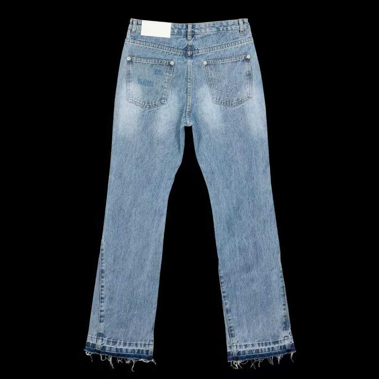 Retro Trend American Men And Women Slim Jeans Geometric Embroidery Casual Micro-Flared S260608