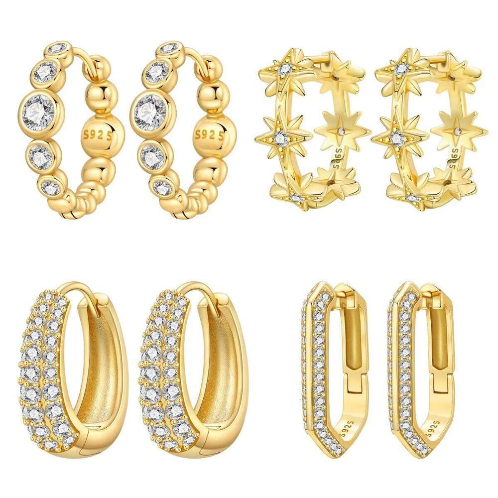 Orstarry S925 Sterling Silver Earring Geometric Octagonal Earrings 18K Gold-plated Original Fashion Jewellery Women Gift