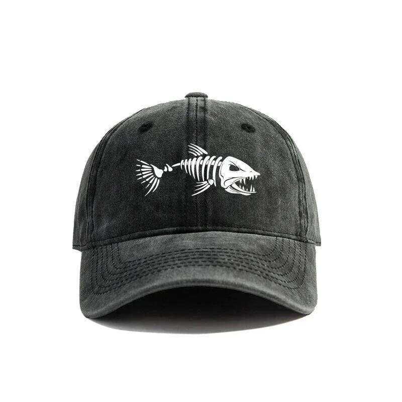 Casquette de baseball blanche imprimée en arête de poisson, style vintage, polyvalente à la mode pour hommes et femmes 26Y0606