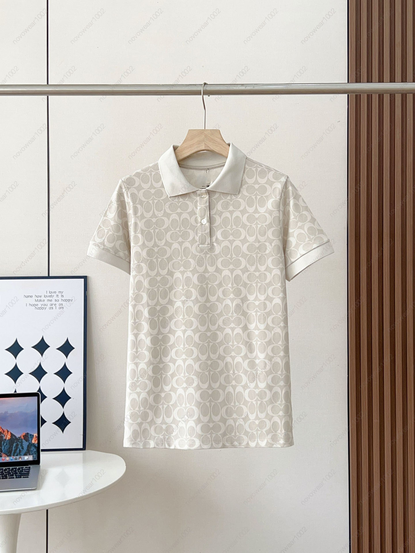 CocaI-I POLO Shirt Light Luxury Full-print Vintage Pattern Short-sleeve Summer New Style Loose Casual Versatile Turn-down coac shirt For Women