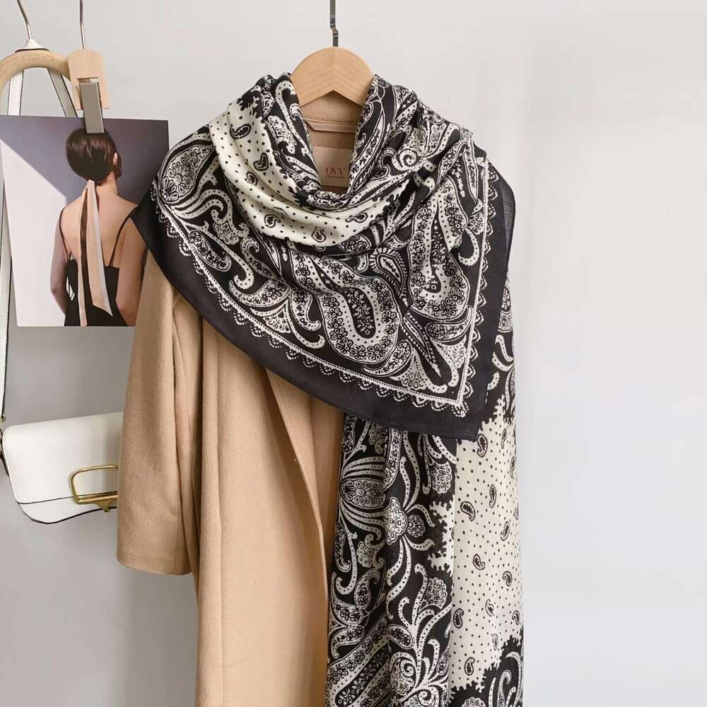 New Style Imitation Cotton-Linen Printed Fashion Long Scarf, Versatile High-End Sun Protection Women's Breathable Decorative Vintage Silk Scarf