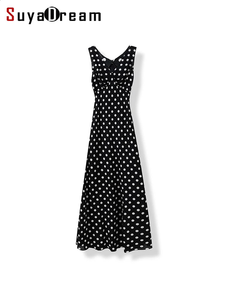 SuyaDream Woman Maxi Dress 100 Silk Bias cut Dots Printed Long Dresses 2025 Spring Summer Clothes Black 260604BANJIA