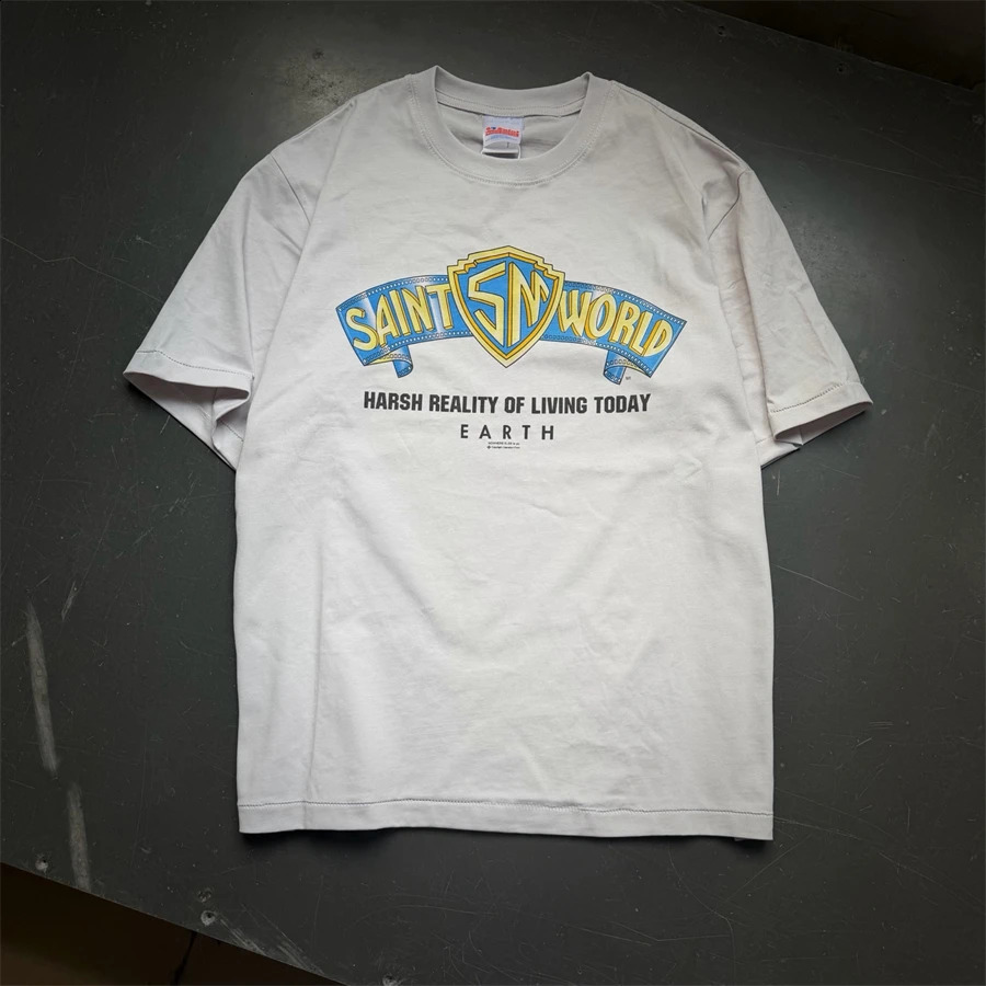 Summer Saint Letter Print Vintage Washed T-shirt Oversize High Street Casual Loose High Street Cotton Short Sleeved Comfortable 260605