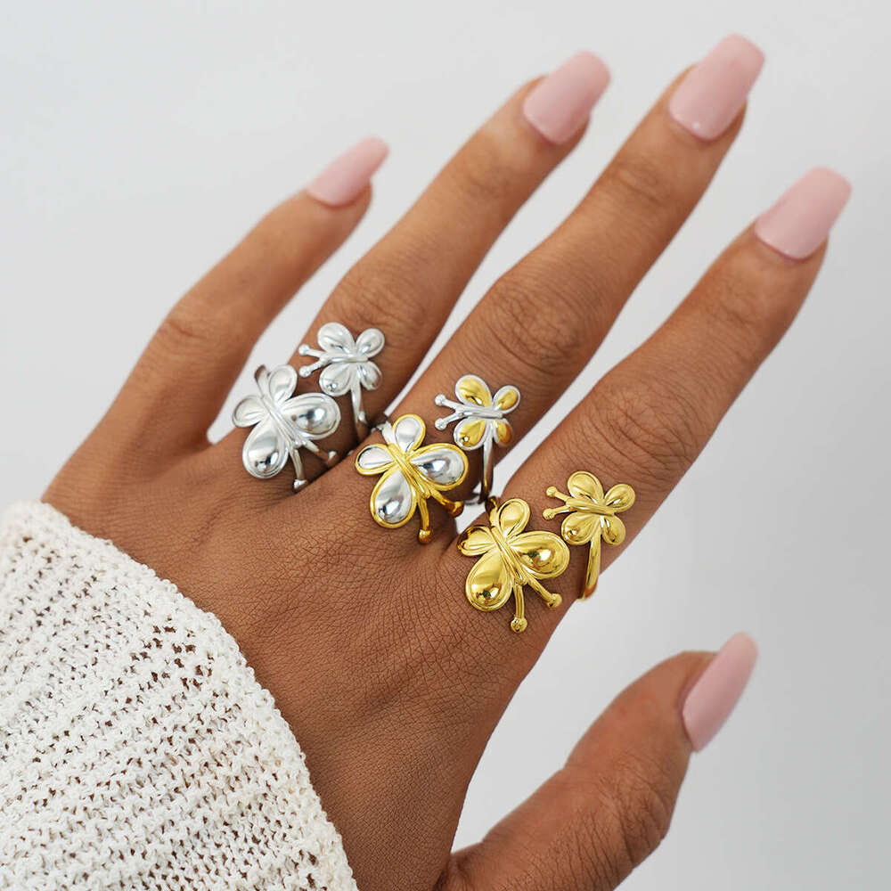 Women'S Butterfly Open Ring Women'S Smooth Fashion Ring For Daily Wear Simple Unique Design Stainless Steel Hand Jewelry Accessory