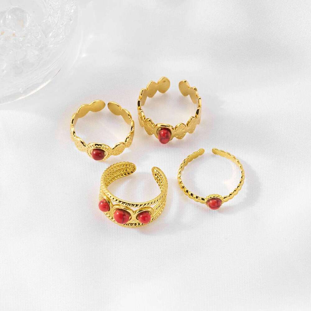 Stainless Steel Geometric Pattern Set for Women Men Colorful Enamel Sun Heart Finger Ring Bohemian Aesthetic Jewelry
