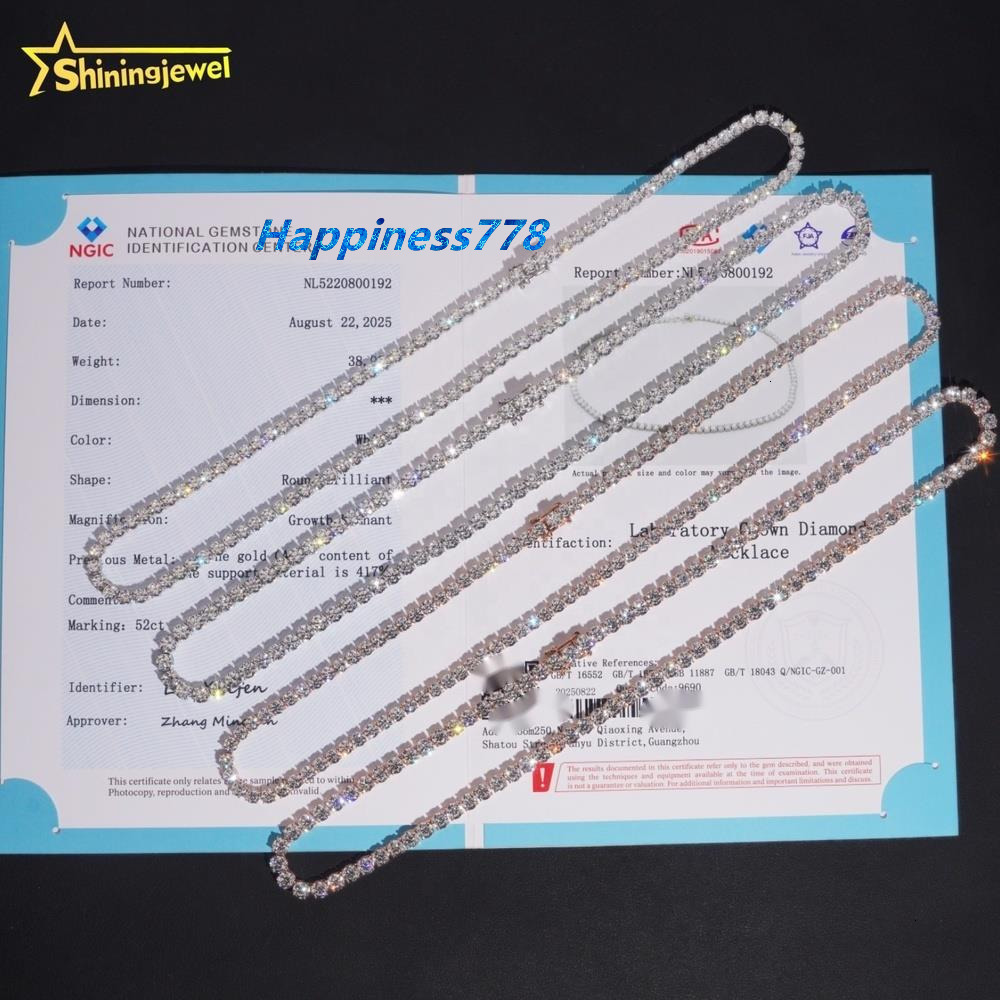IGI Certificate Lab Grown Diamond Tennis Chain 10K 14K 18K Gold 3mm 4mm 5mm Made DEF Diamond Necklace Tennis Chain Lab Diamond