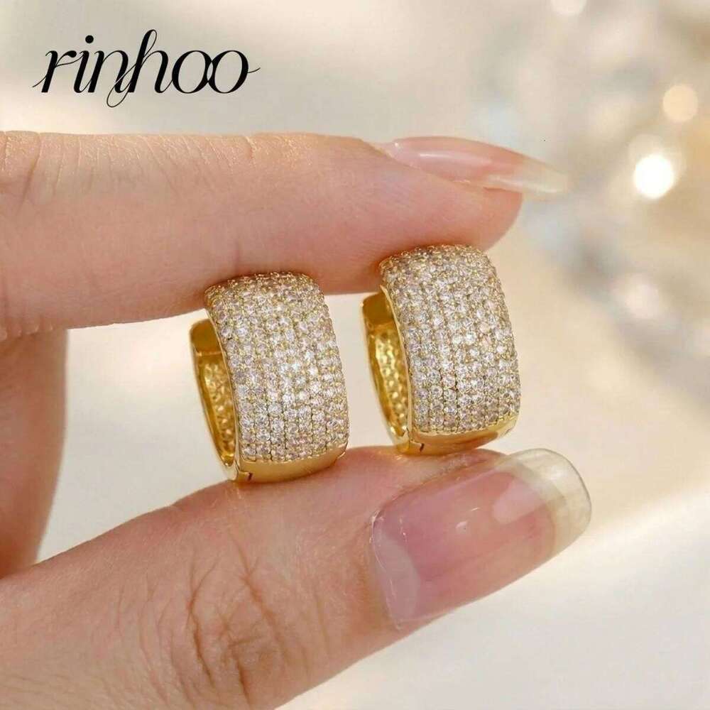 Rinhoo Exaggerated Full Zircon Square Ear Buckle Stud Earrings For Women Men Simple Geometric Earring Wedding Banquet Jewelry