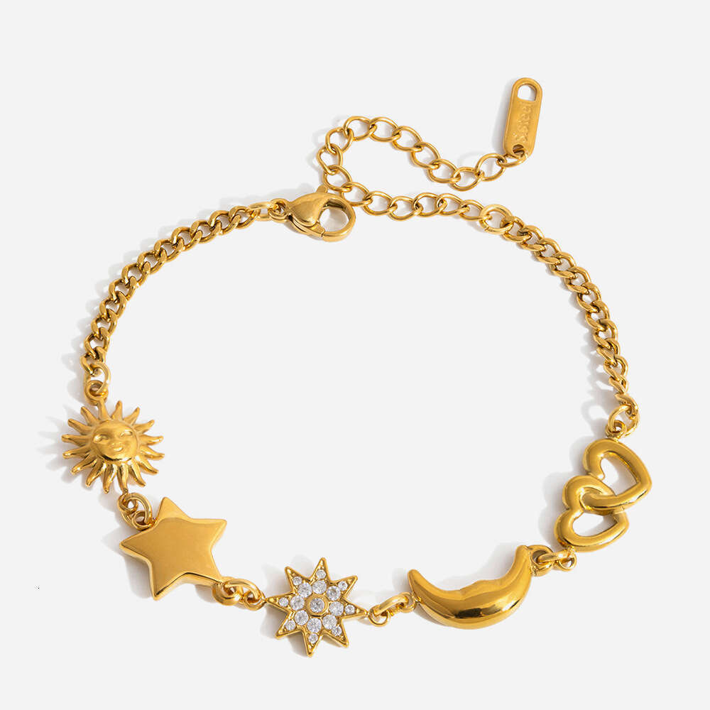 Women'S Star Moon Smiley Bracelet Women'S White Zircon Bracelet For Daily Wear Elegant European Style 18K Gold Plated Stainless Steel Jewe