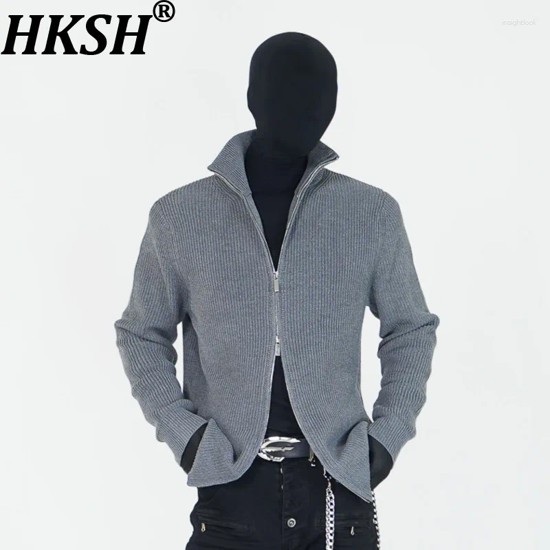 Men's Sweaters HKSH Spring Autumn Men Tide Two-Way Stand Collar Jackets Knitted Sweater Women Versatile Cardigan Coat HK19426