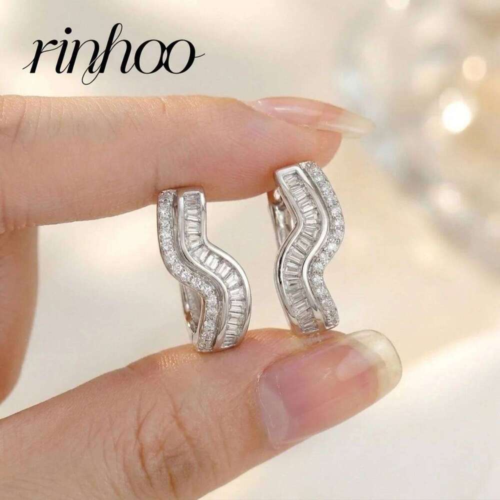 Rinhoo Trendy Sparkly Statement Full Zircon Wavy Stud Earrings For Women Men Exquisite Geometric Wave Earring Aesthetics Jewelry