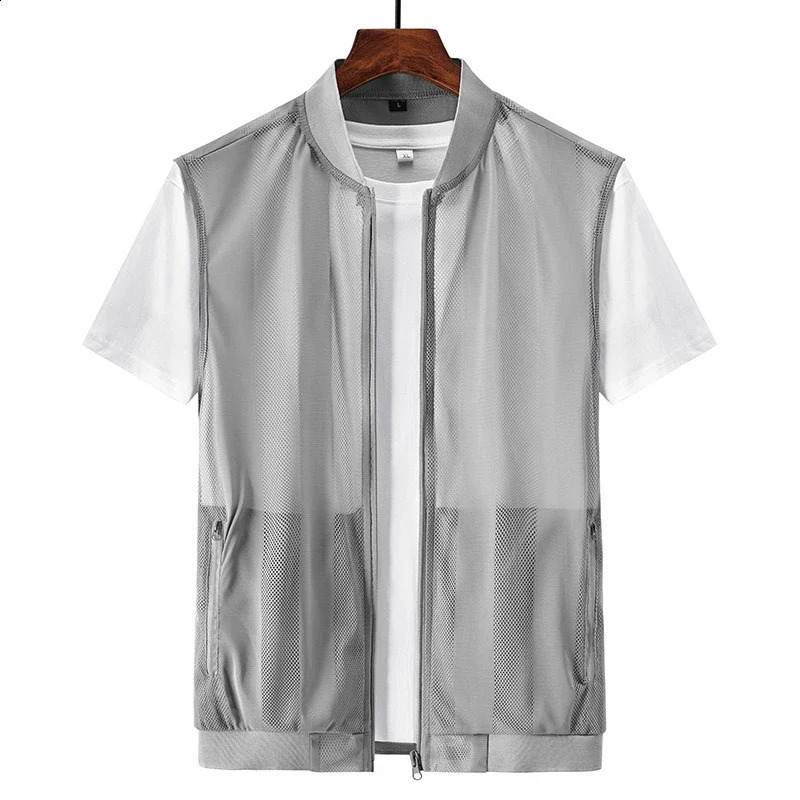 Summer Mens Mesh Breathable Vests Outdoor Mens Lightweight Sports Zipper Waistcoats Men Quick Dry Fishing Sleeveless Jacket 5XL 260608
