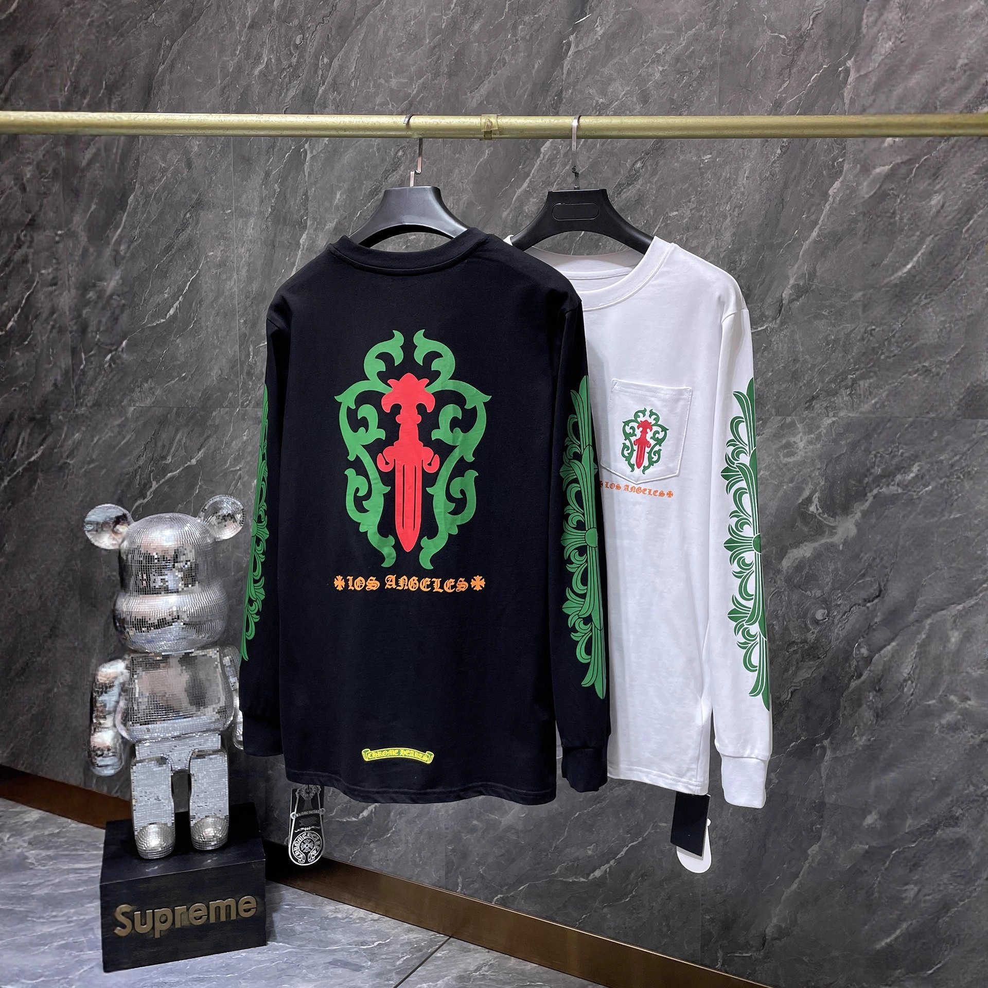 High quality designer clothing CH Croce Autumn/Winter New Collection Vine Sword Green Floral Long Sleeve T-Shirt for Men and Women