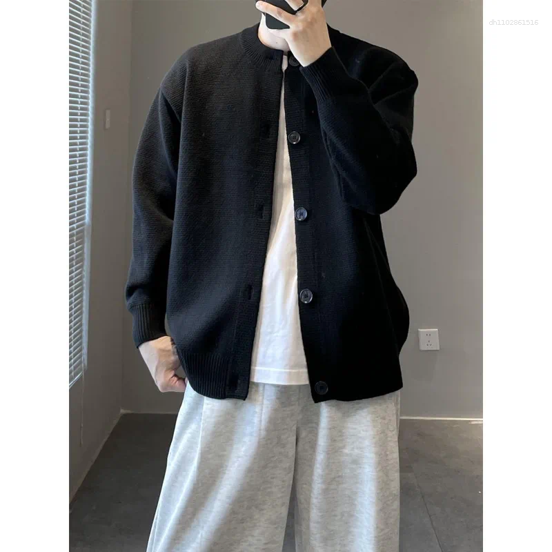 Men's Sweaters Solid Color Zip Up Cardigan Men Knitted Sweater Autumn Winter Loose Stand Collar Trendy Brand Casual Outerwear