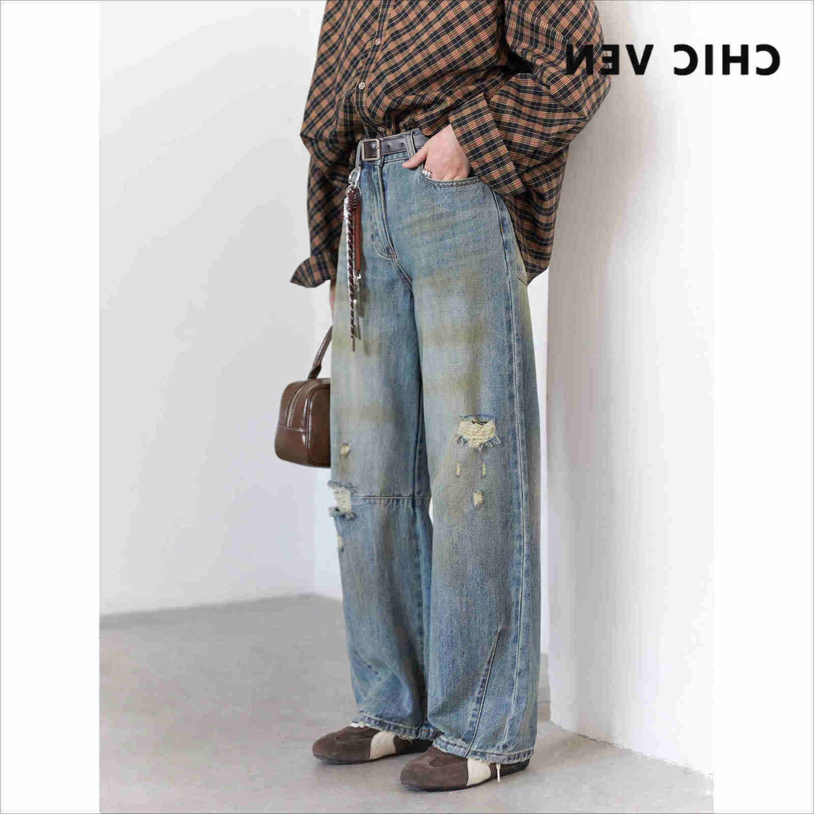 VEN Retro Womens Jeans CHIC Loose Casual New High Waisted Wide Legs Denim Pant Female Trousers Spring Autumn 2025 M260609