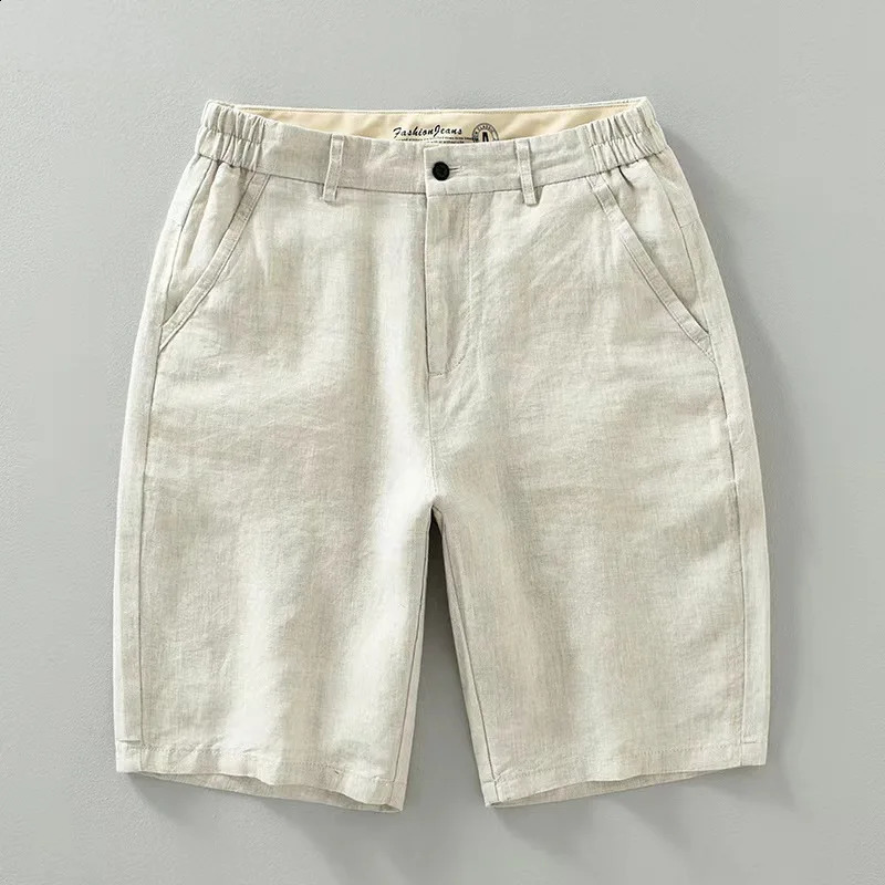 Summer 100 Linen Shorts For Men High-quality Pure Linen Lightweight Straight Loose Casual Button Solid Short For Male Pant 260609BJ