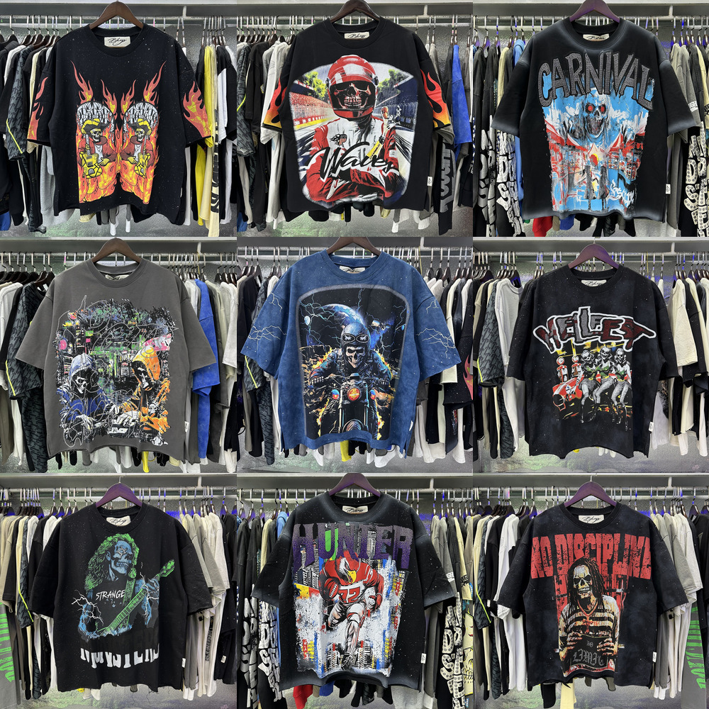 Mens Tshirts Designer BKYS streetwear fashion Graphic Print rhinestone High Street washed vintage loose tees unisex cotton terry short-sleeve T-shir