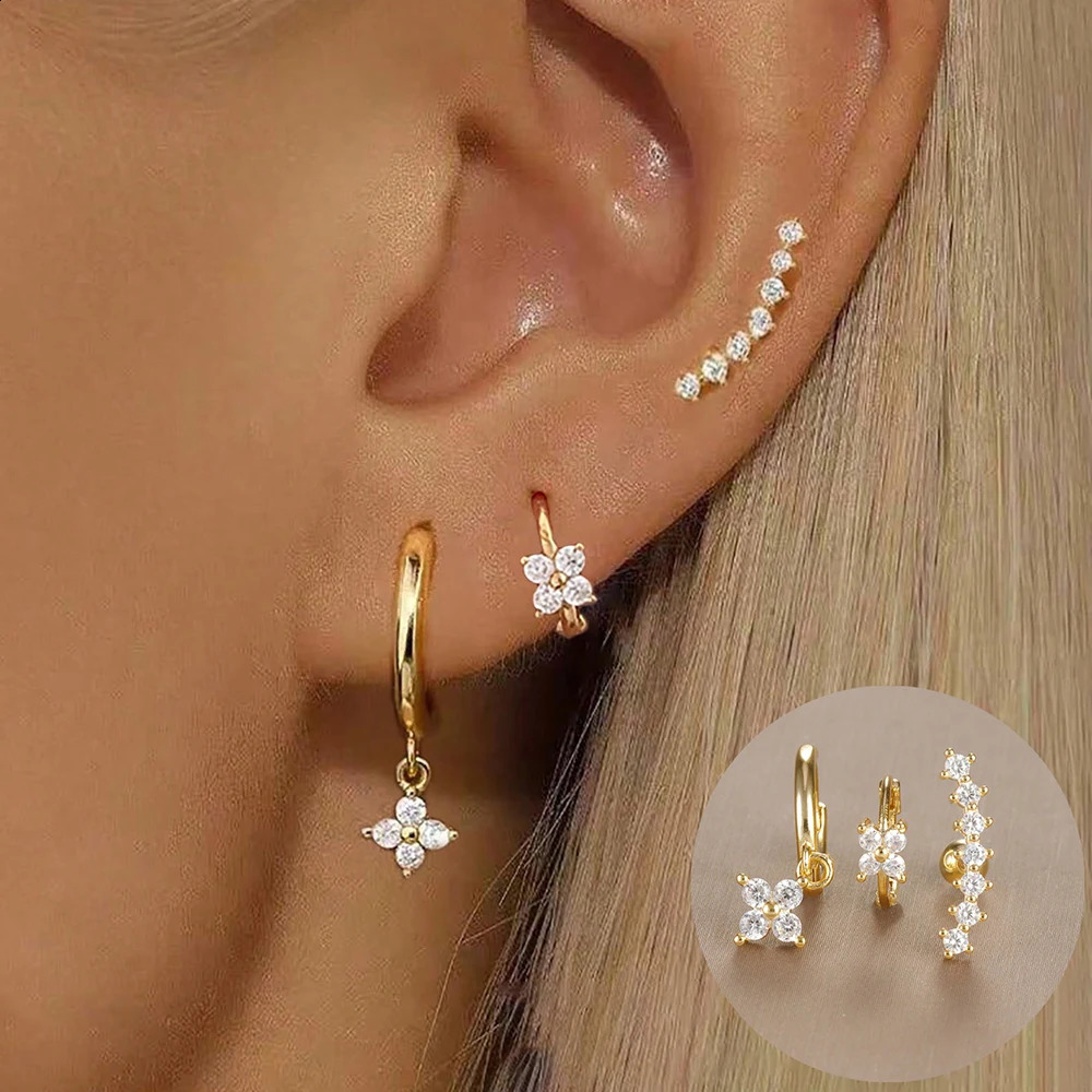 3PCS Stainless Steel Gold Color Crown Stud Earring Set For Women 14K Plated Crystal Zircon Unique Horse Eye Jewelry 260609