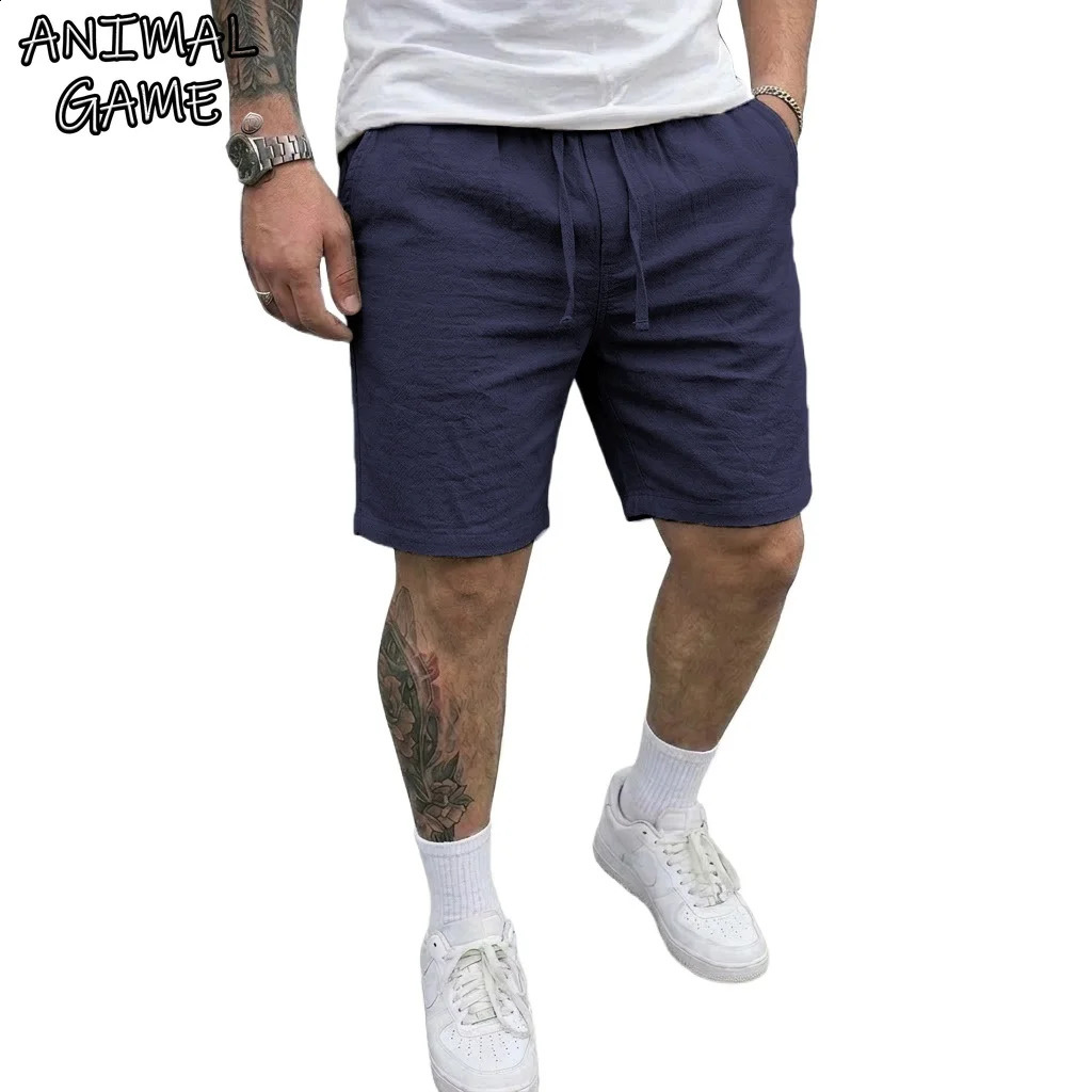 Summer Mens Linen Shorts Elastic Waist Drawstring Casual Pants for Men Beach Hawaiian Lightweight Short Outdoor Baggy Pants 260609BJ