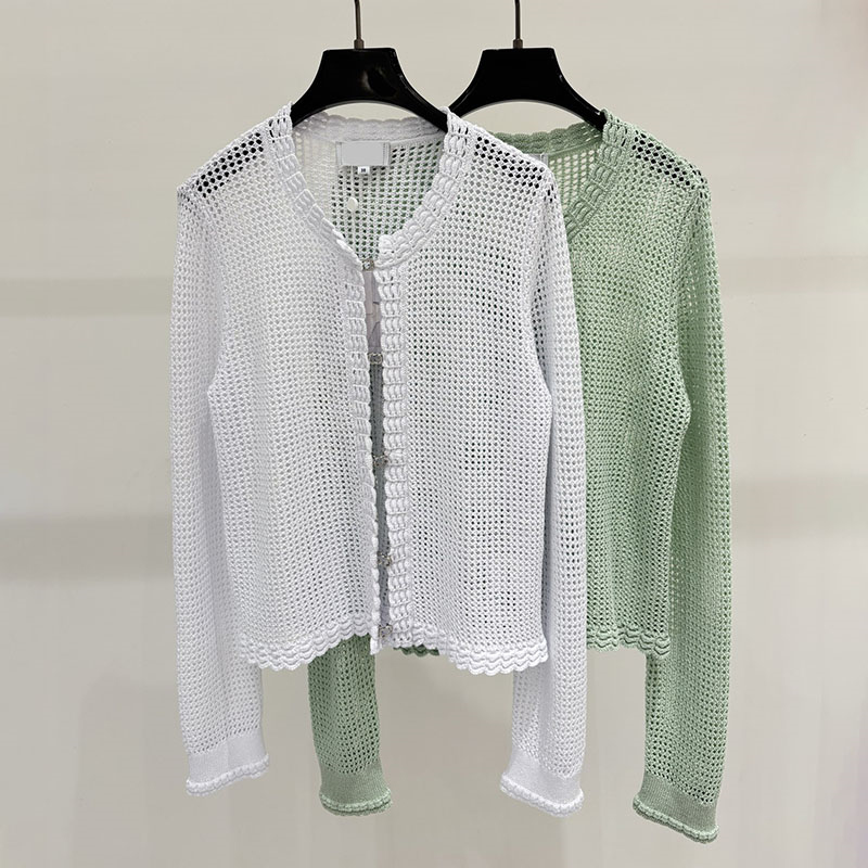 Luxury Classic Girlish Cardigans Women Designer Lace Hollow Out Knitted Cardigan Breathable Minimalist Versatile Knitwear