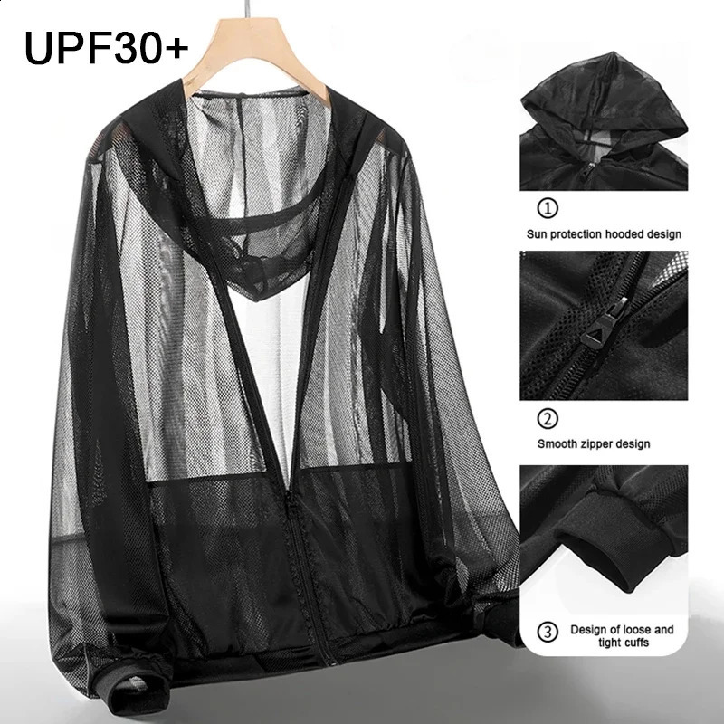 Summer Mens Sun Protection Clothing Lightweight Breathable Ice Silk Hooded Quick Dry Jacket Outdoor Antiultraviolet Skin Coat 260609