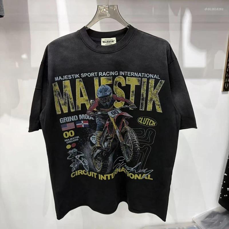 Men's T Shirts American Streetwear Shinning Diamond Cotton Short Sleeve Men Women Print Washed T-Shirt Vintage Design Tee