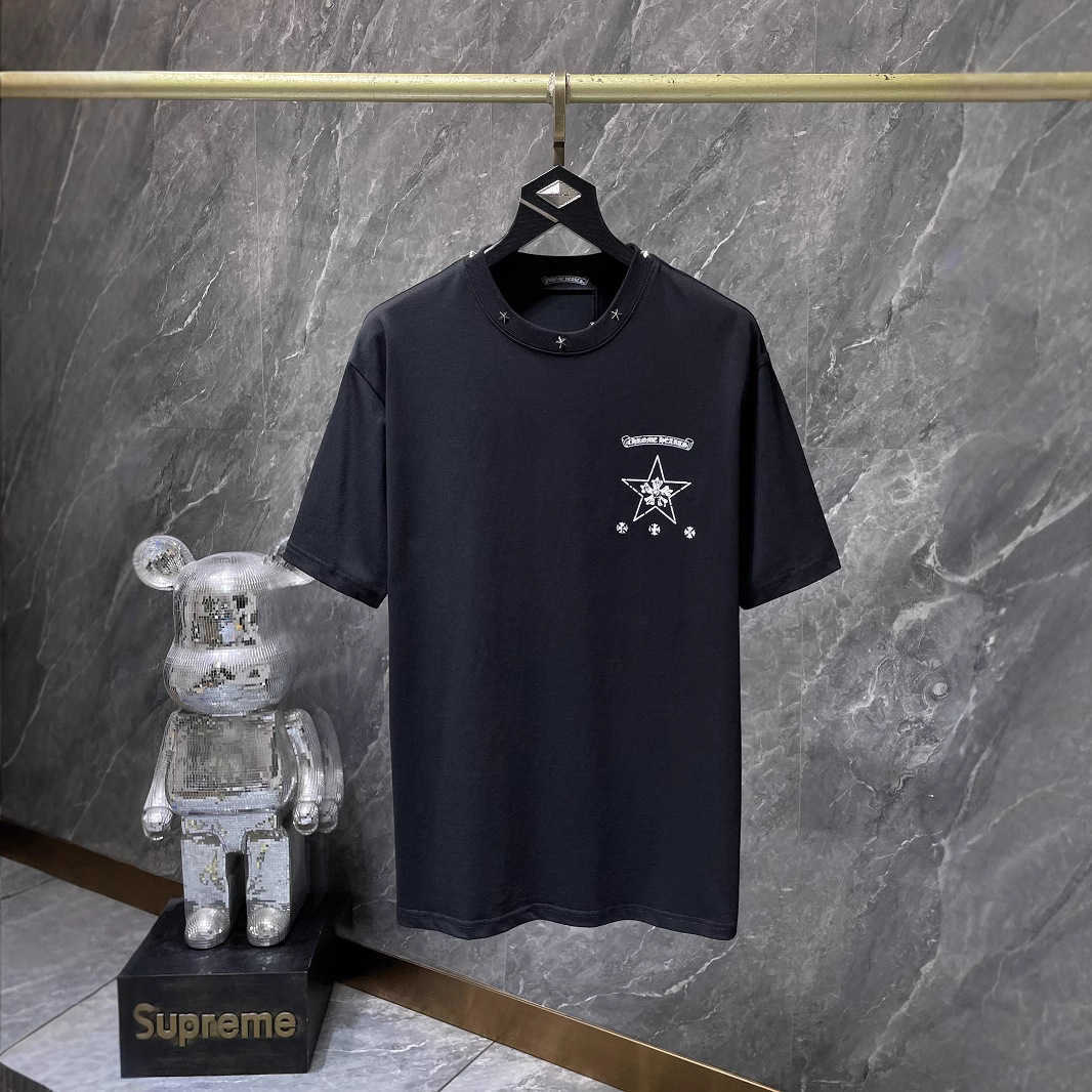High quality designer clothing CH Chrome 2025 Spring/Summer New Collection Sanskrit Scroll Handmade Rivet Pentagram Short Sleeve T-Shirt for Men and