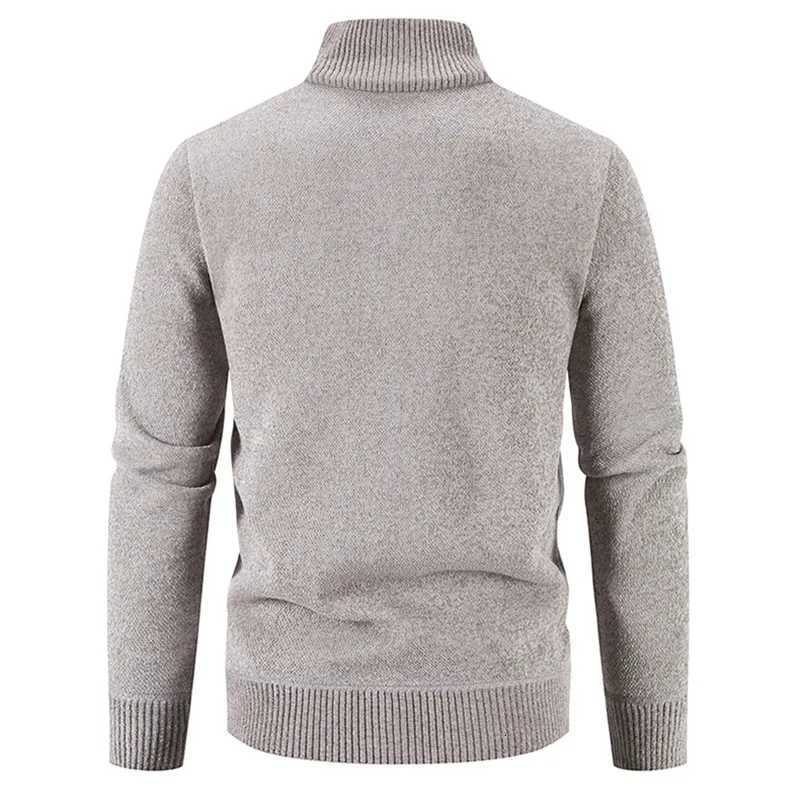 Men New Velvet Sweater Cardigan Stand Collar Mens Sweaters Fleece Thick Warm Knitted Sweater Coat Solid Zipper Pocket Cardigan X260609
