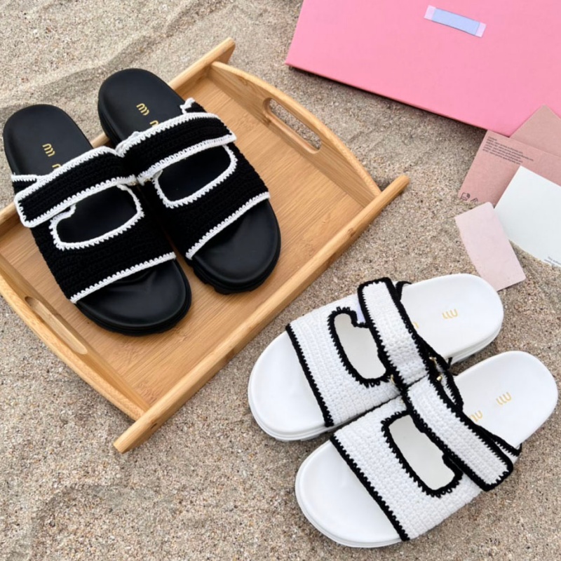 25SS Designer Sandals Womens Slides Slippers mm Canvas Sandals mmius Slippers Raffia-Effect Woven Fabric Slides Flip Flops Thong Sandals Sliders-image-924687965