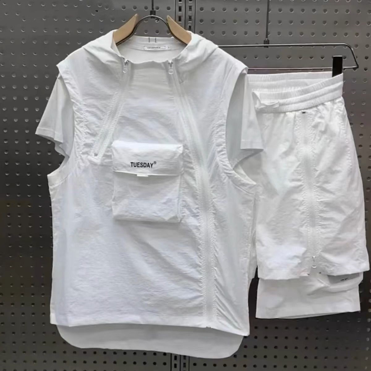 Costume décontracté léger à capuche d'été, vêtements de travail légers, tendance, pull à fermeture éclair, short, séchage rapide, ensemble deux p