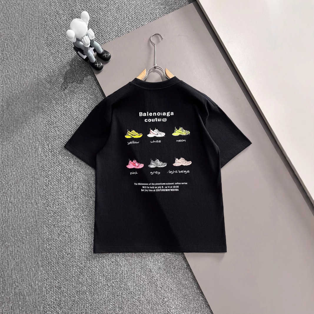 High quality designer clothing B-brand Paris summer new model patterned colorful printed round-neck short-sleeve T-shirt for men and women