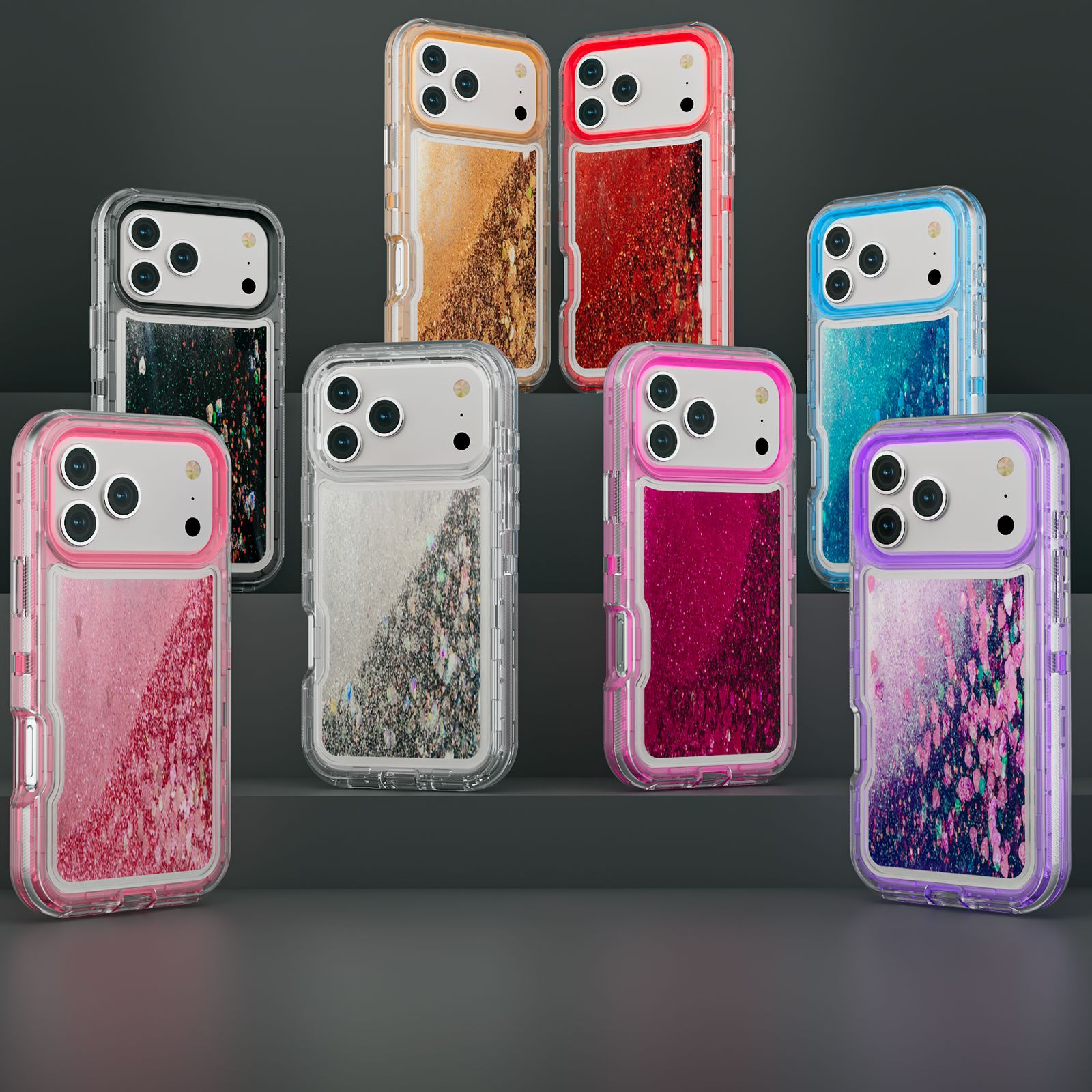 Military Grade 3 in 1 Hybrid Glitter Quicksand Moving Stars Sparkle Flowing Liquid Shockproof Protective Phone Case for iPhone 18 Pro Max 17 16 15 1
