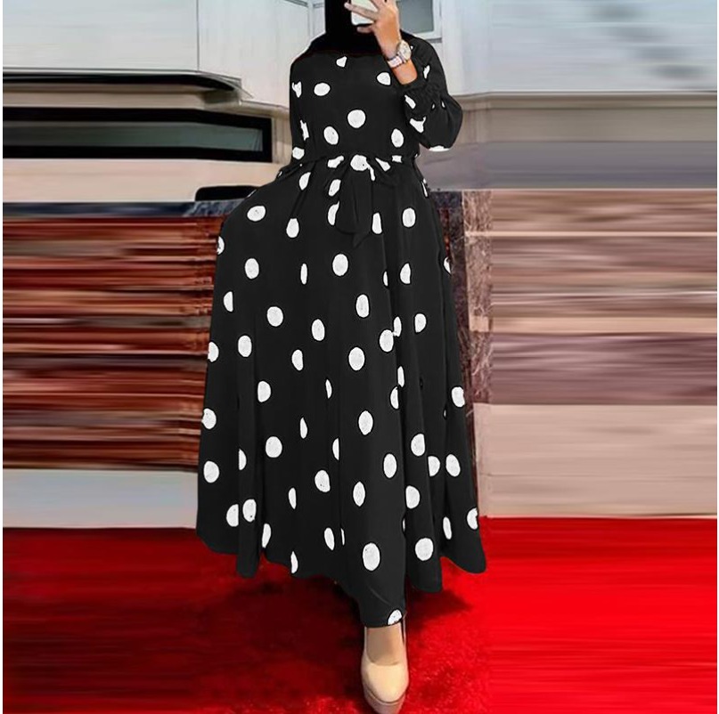 (1918) New Large-size Printed Polka Dot Loose Mid-length Dress-image-1109642960