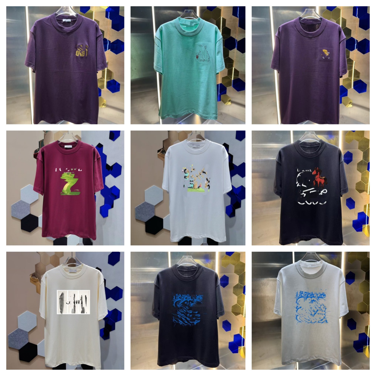 L T-shirt à col rond en coton brodé imprimé lettre, streetwear décontracté unisexe