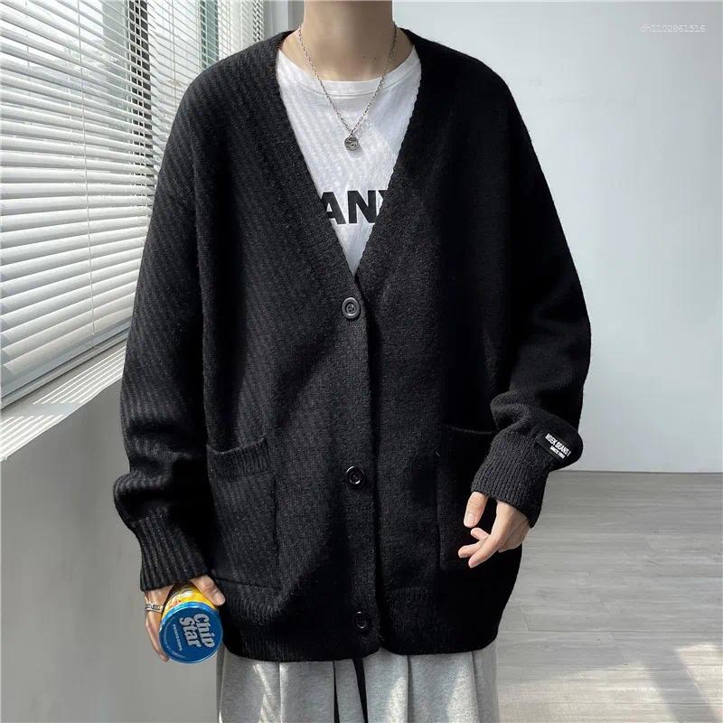 Men's Sweaters 2026 Spring Autumn Retro V-neck Loose Knit Coats Male Long Sleeve Cardigan Overcoats Men Solid Color Sweater Jackets C77