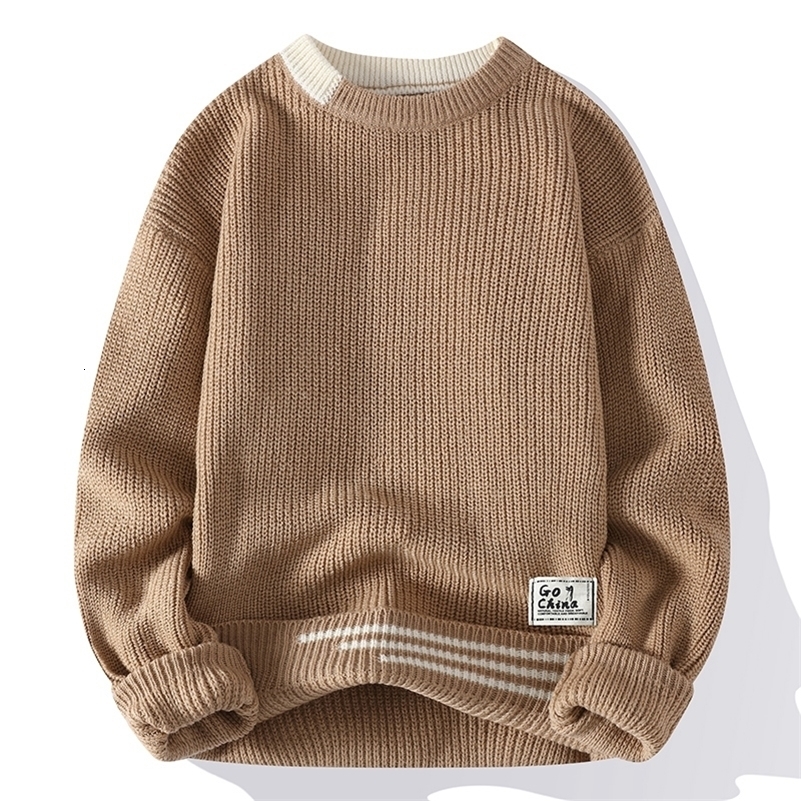 Autumn Winter Korean Knit Pullovers Men Fashion Knitted Sweater Mens O-Neck Patchwork Casual Knitwear Slim Pullover Sweaters 260608