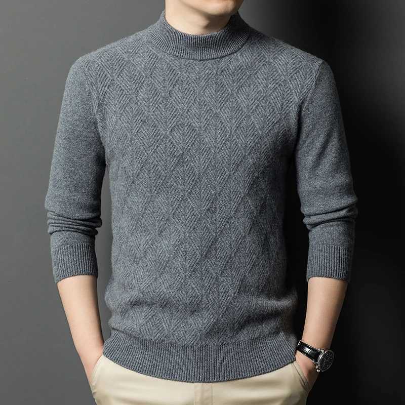 Mens Winter High Mock Quality Neck Knitted Sweater Solid Color Thick Warm Knit Pullovers Men Slim Fit Smart Casual Sweaters X260609
