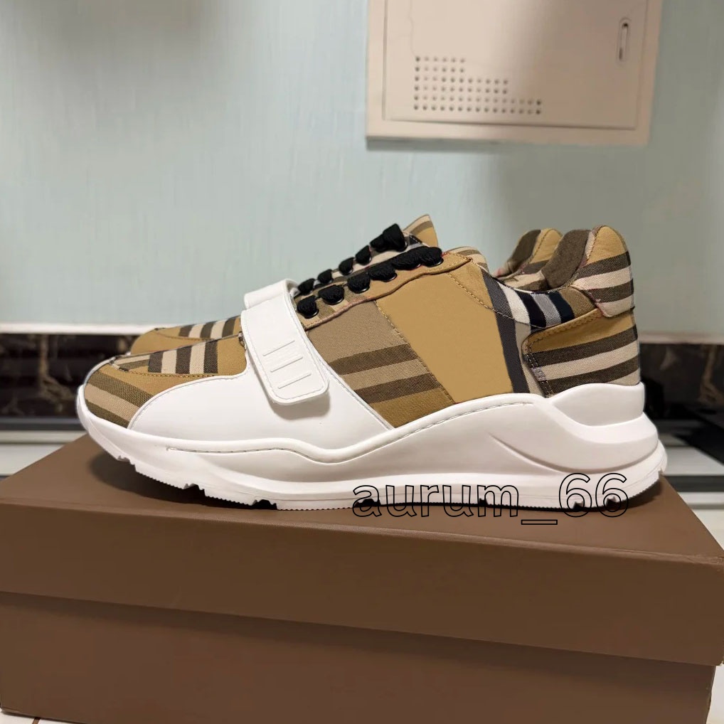 Designer Sneakers Vintage Ramsey Striped Shoes Check Shoes Trainers Regis Cotton Suede Leather Sneaker Men Archive Beige Birch Brown Soft Blue Chalk